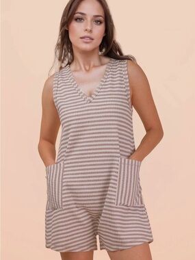 NWT Very J Newin Striped Knit Tank Romper Size L